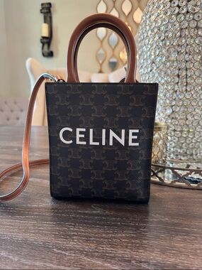 Celine Mini Vertical Cabas bag in Triomphe Canvas and Calfskin
